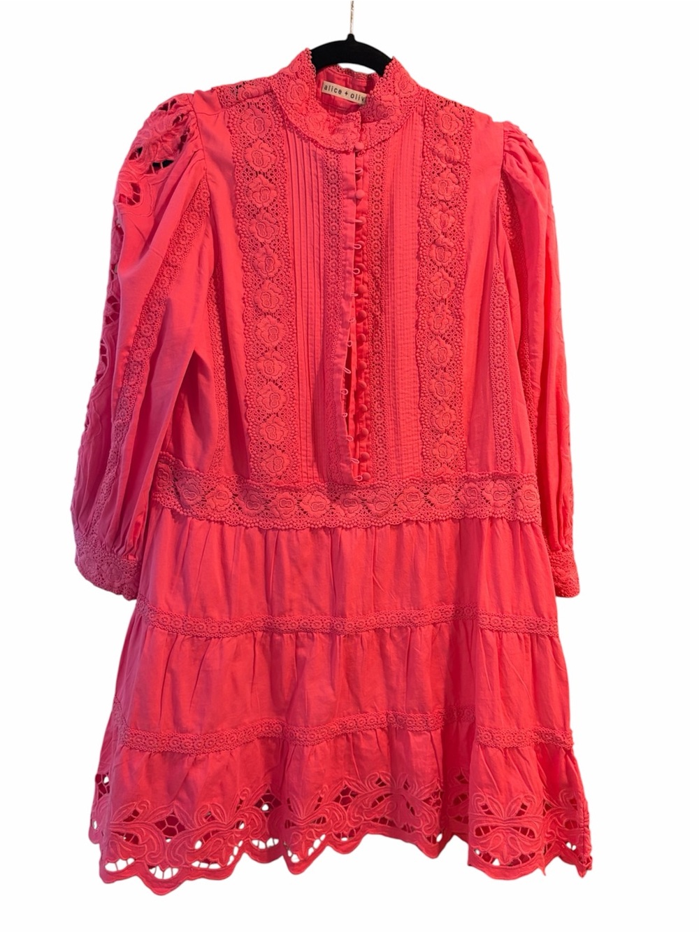 Alice + Olivia Pink Eyelet Puff-Sleeve Mini Dress - Picture 3 of 7